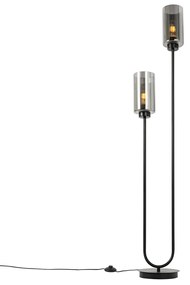 Inteligentná stojaca lampa čierna s dymovým sklom 2-svetlá vrátane 2 Wifi ST64 - Laura