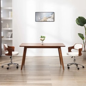 Otočná kancelárska stolička biela ohýbané drevo a umelá koža