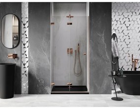 Mexen Lunar-F, skladacie ľavé sprchové dvere 90 cm, 8mm číre sklo, ružové zlato profil, 836-090-000-60-00-L