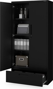 Modulárna kovová multifunkčná skriňa so zásuvkou čierna MEGAN 1850 x 900 x 400 mm