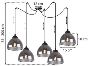 Závesné svietidlo Venice Spider, 5x grafitové sklenené tienidlo