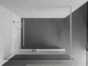Mexen Kioto+, sprchová zástena Walk-In s poličkou a vešiakom 100 x 200 cm, 8mm číre sklo-námraza, biely profil, 800-100-121-20-35