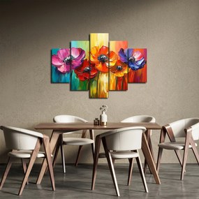 Obraz - Päť pestrofarebných kvetov (150x105 cm)