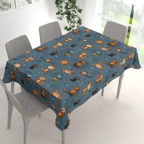 Biante Detský bavlnený obdĺžnikový obrus Sandra SA-705 Mačacia partia na tmavo sivomodrom 140x200 cm