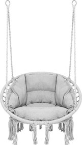 Springos Bocianie hniezdo so strapcami – závesné kreslo s vankúšom sivé SPR0045