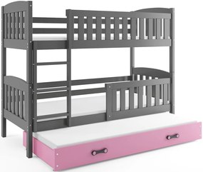 Poschodová posteľ s prístelkou KUBO 3 - 200x90cm Grafitová - Ružová