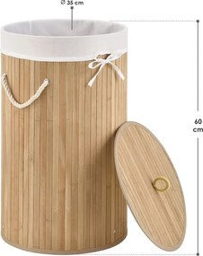Bambusový kôš na bielizeň okrúhly 55 l s vekom a vakom
