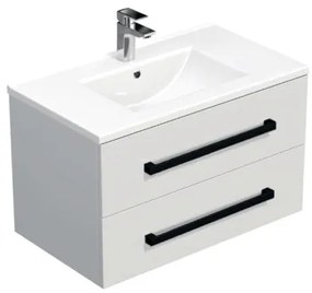 Kúpeľňová skrinka s čiernou úchytkou a umývadlom SAT Cube Way 80x53x46 cm biely lesk CUBE46C802BIMOD, 1 ks