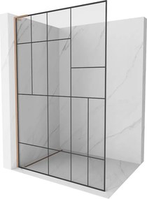 Mexen Kioto L, sprchová zástena Walk-In 80 x 200 cm, 8mm číre sklo čierny vzor, medený matný profil, 800-080-103-65-78