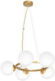 Závesné svietidlo Vienna, 5x biele sklenené tienidlo, c, o