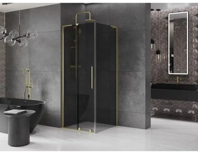 Mexen Velar L, sprchový kút s posuvnými dverami 110 x 110 cm, 8mm šedé sklo, zlatá matná, 871-110-110-43-55