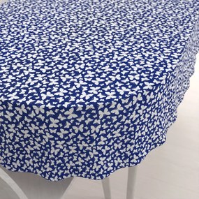 Biante Bavlnený oválny obrus Sandra SA-376 Biele motýliky na modrom 140x200 cm