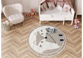 Okrúhly koberec YOYO EY80 biele / béžová - Liška pre deti, štrukturálny, senzorický Strapce Veľkosť: kruh 160 cm