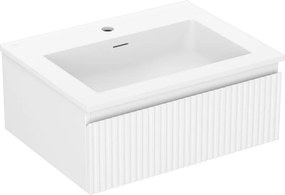 Mexen Rivel, kúpeľňová skrinka 60 cm s umývadlom Otis, 1 zásuvka, drážkovaná, biela matná, 91A20-06023-1-BF01-W18M01