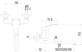 Mereo Mereo, Drezová nástenná batéria, Sonáta, s ramienkom plochým rovným 300 mm, chróm, MER-CB30206N