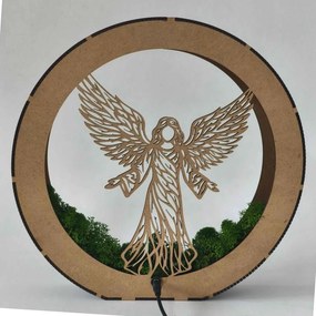 Drevená LED lampa Anjel svetla s machom | MICHAEL: HDF - Orech 20 cm 4778-115060 LED0606