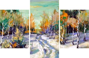 Obraz - Zasnežená cesta lesom, olejomaľba (90x60 cm)
