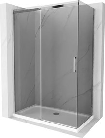 Mexen Omega, sprchový kút s posuvnými dverami 140 (dvere) x 80 (stena) cm, 8mm šedé sklo, chrómový profil + slim sprchová vanička biela + chrómový sifón, 825-140-080-01-40-4010