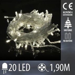 Vianočná led svetelná reťaz vnútorná na batérie s priesvitným káblom - 20led - 1,9m teplá biela