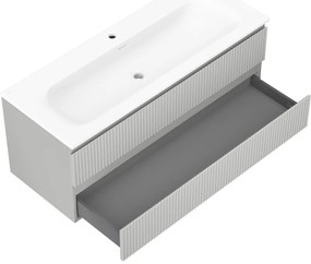 Mexen Rivel, kúpeľňová skrinka 120 cm s umývadlom Vela, 2 zásuvky, drážkovaná, sivá matná/biela, 91A20-12047-2-BFF62-W23M0