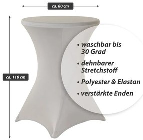 Poťah na vysoký stôl, elastický, 80 x 80 x 110 cm, sivý