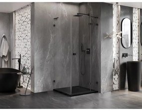 Mexen Lunar, L pravý výklopný sprchový kút 80 x 80 cm, 8mm číre sklo, čierny profil, 834L-080-080-70-00-P
