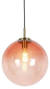 Závesné svietidlo v štýle Art Deco mosadz s ružovým sklom 33 cm - Pallon