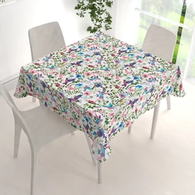 Biante Bavlnený štvorcový obrus Sandra SA-495 Dúhové kolibríky medzi kvetmi 110x110 cm