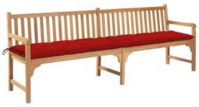 Záhradná lavička s červenou podložkou 240 cm tíkový masív 3062910