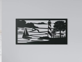 drevko Drevený obraz Prístav Rozmer obrazu: 22 x 44,5 cm, Farba dekorácie: Čierna