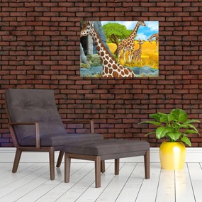 Sklenený obraz - Žirafia rodina (70x50 cm)