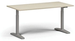 Výškovo nastaviteľný stôl, elektrický, 675-1325 mm, doska 1600x800 mm, sivá podnož, orech