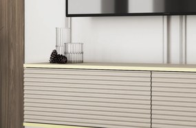 Závesná TV skrinka Orfeo, 135 cm, béžová štruktúra/zlatá