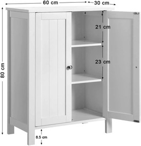 VASAGLE Kúpeľňová skrinka biela 60 x 80 x 30 cm