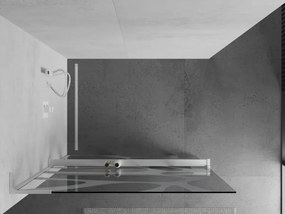Mexen Kioto+ L, sprchová zástena Walk-In s poličkou a vešiakom 90 x 200 cm, 8mm číre sklo biely vzor, biely profil, 800-090-123-20-97