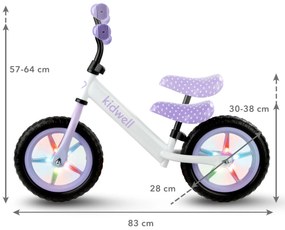 Kidwell Rebel LED balančný bicykel pre deti – LED ráfiky, EVA kolesá 28 cm, bez batérií