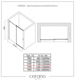 Cerano Santoro, sprchové posuvné dvere 130x195 cm, 6mm šedé sklo, čierny profil, CER-CER-424957