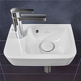 VILLEROY &amp; BOCH O.novo Compact závesné umývadielko s otvorom vľavo, s prepadom, 360 x 250 mm, biela alpská, s povrchom CeramicPlus, 434236R1
