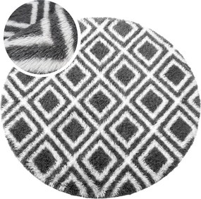 TZ Tmavosivý okrúhly vzorovaný koberec shaggy Decor Cube Rozmer: 140 cm