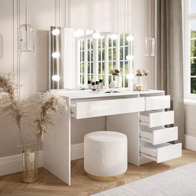 Toaletný stolík INEZ so zrkadlom biely lesk + kancelársky stôl