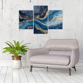 Obraz - Modrozlatý abstraktný mramor (90x60 cm)