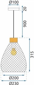 Toolight - Retro sklenená stropná lampa E27 60W APP897-1CP, čierna, OSW-05697