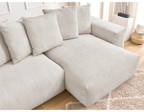 Krémovobiela menčestrová rozkladacia/s úložným priestorom rohová pohovka Voltaire – Bobochic Paris