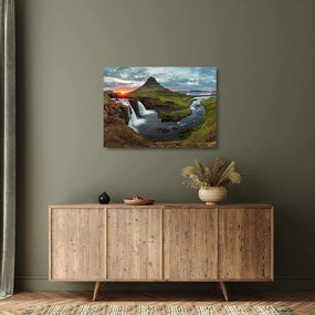 Sklenený obraz - Kirkjufell pri západe slnka (70x50 cm)