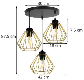Závesné svietidlo Nuvola 1, 3x zlaté drôtené tienidlo, o