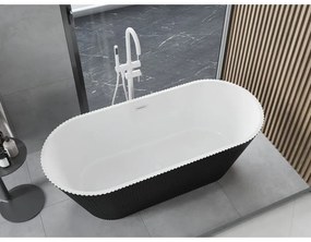 Mexen Yara, voľne stojaca ryhovaná vaňa 170 x 75 cm, biela-čierna, biely prepad, 52861707575-20