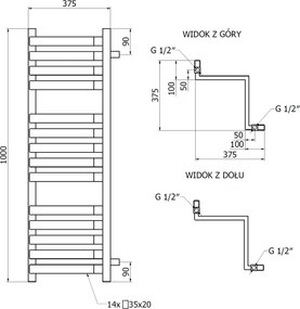 Mexen Loop, kúpeľňový radiátor 1000 x 375 mm, 572 W, čierna, W129-1000-350-00-70