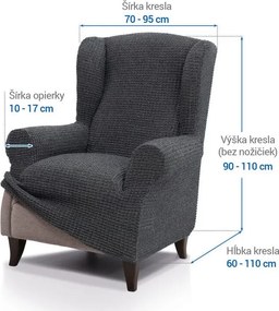 Super strečové poťahy RUBINIA antracitová kreslo ušiak (š. 70 - 95 cm)