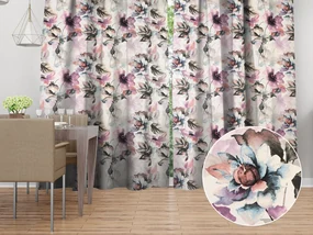 Biante Zamatový záves Tamara TMR-050 Abstraktné fialové kvety na smotanovom 145x170 cm