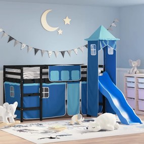 Detská vyvýšená posteľ veža modrá 90x200 cm masívna borovica 3207079